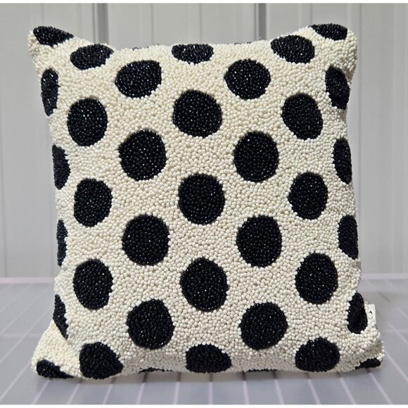 Kate Spade Black & Cream Polka Dot Design 12" x 12" Beaded Accent Throw Pillow - Picture 2 of 7